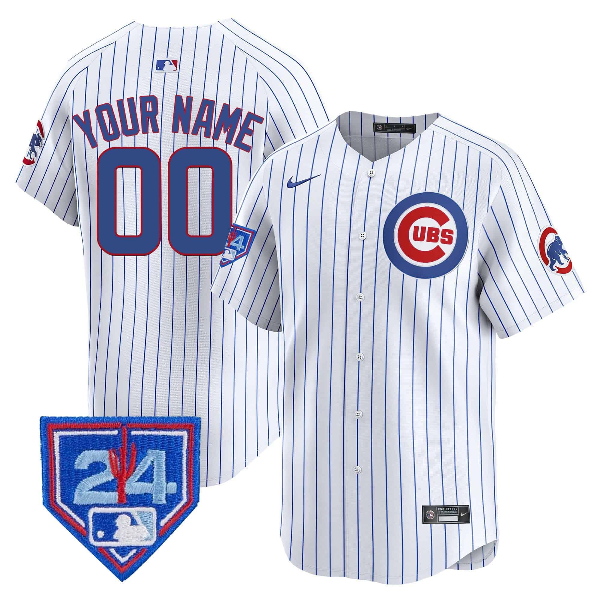 Men Chicago Cubs White stripe Nike 2024 Spring Training Patch Vapor Premier Limited Custom MLB Jersey